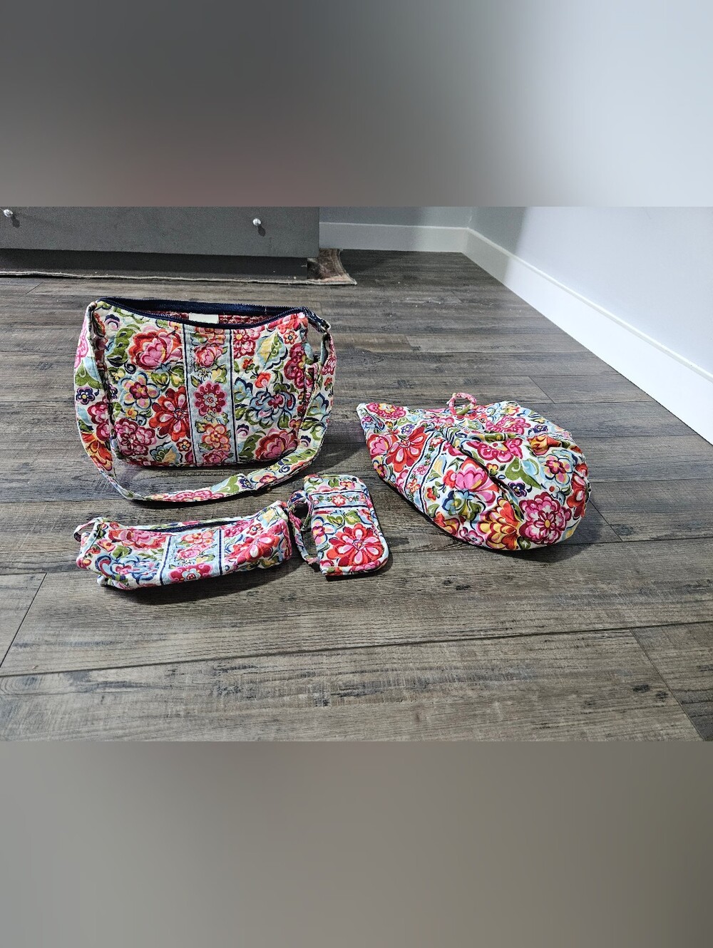 4 Pc Vera Bradley Pink Floral Quilted Crossbody Set